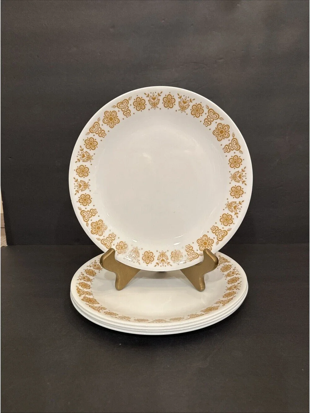 Vintage Corning Corelle Butterfly Gold Pattern Set Of 5 Dinner Plates 10.25” W